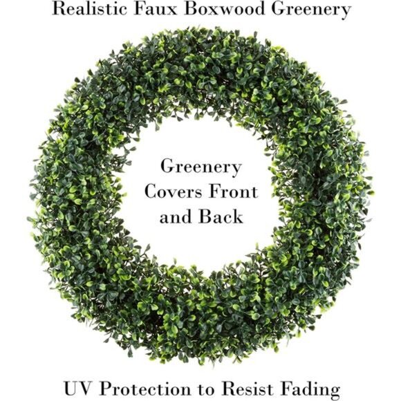 Pure Garden 19.5-Inch Boxwood Wreath - Round UV Resistant Artificial Spring - Picture 2 of 7